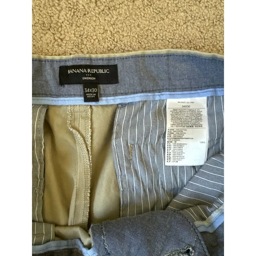 Banana Republic Emerson Men’s Chino Pants 34x30 Khaki 100% Cotton